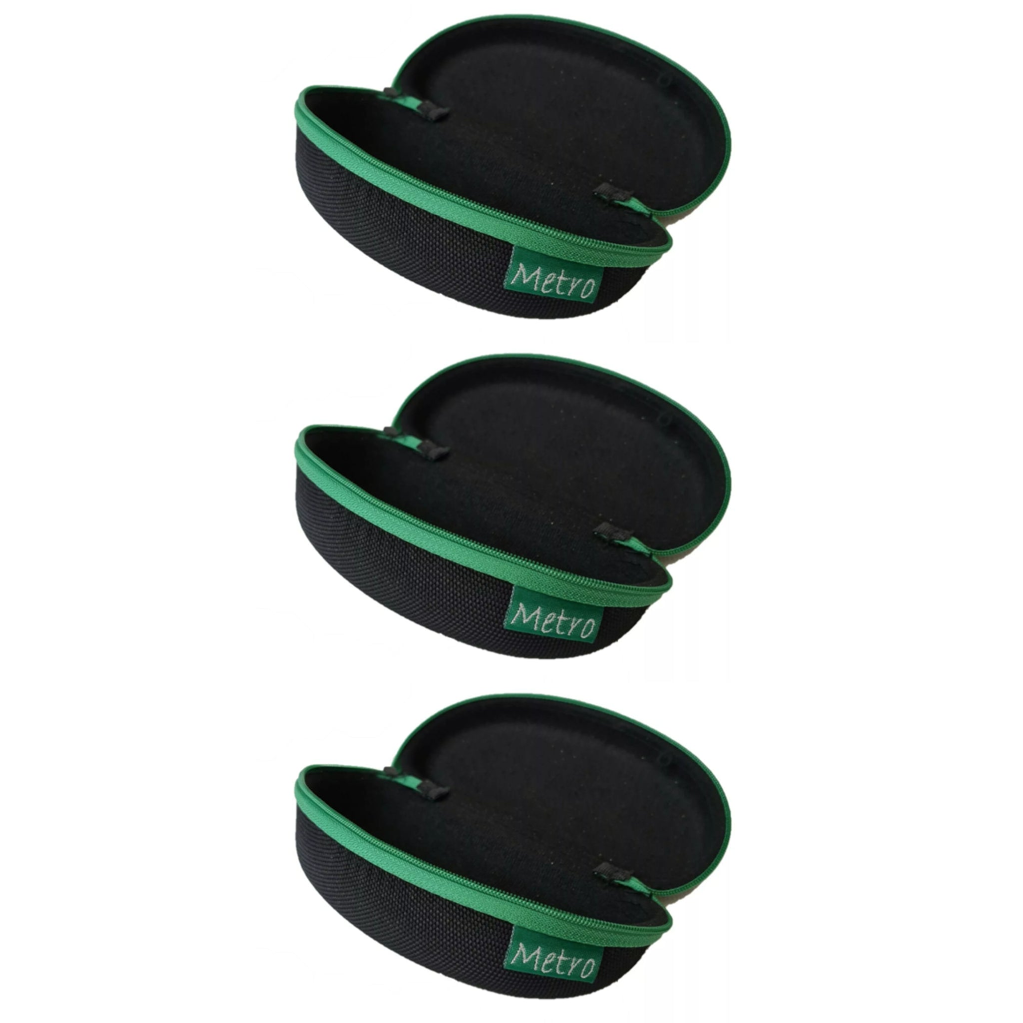 Hard Glasses Case for Sunglasses and Eyewear with Zip Closure – Metro Black Green - 3 pack